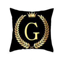 HKM-123795 Black Gold Letter Peach Skin Pillowcase for Sofa Cushion Cover