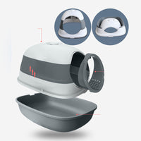 HKM-123795 Soft Plastic Collapsible Cat Litter Basin with Enclosure and Shovel - Grey Or Orange - 39 x 54 x 41cm