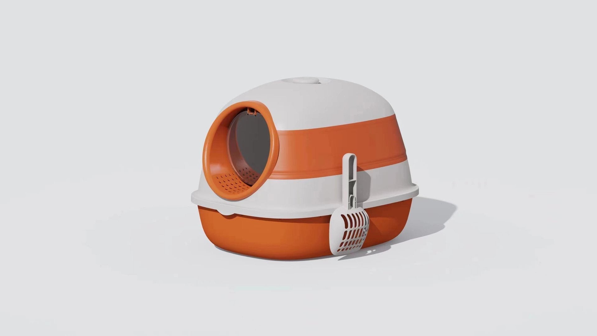 HKM-123795 Soft Plastic Collapsible Cat Litter Basin with Enclosure and Shovel - Grey Or Orange - 39 x 54 x 41cm