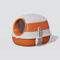 HKM-123795 Soft Plastic Collapsible Cat Litter Basin with Enclosure and Shovel - Grey Or Orange - 39 x 54 x 41cm