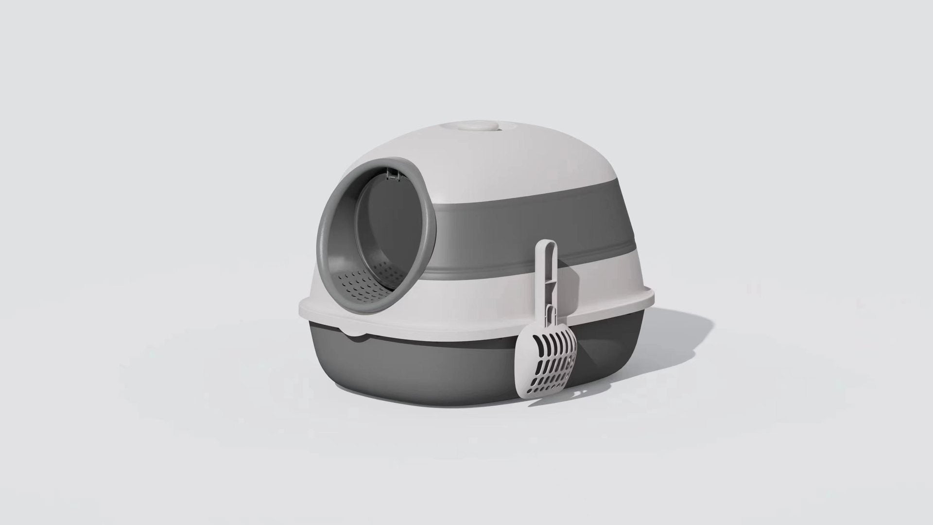 HKM-123795 Soft Plastic Collapsible Cat Litter Basin with Enclosure and Shovel - Grey Or Orange - 39 x 54 x 41cm