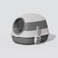 HKM-123795 Soft Plastic Collapsible Cat Litter Basin with Enclosure and Shovel - Grey Or Orange - 39 x 54 x 41cm
