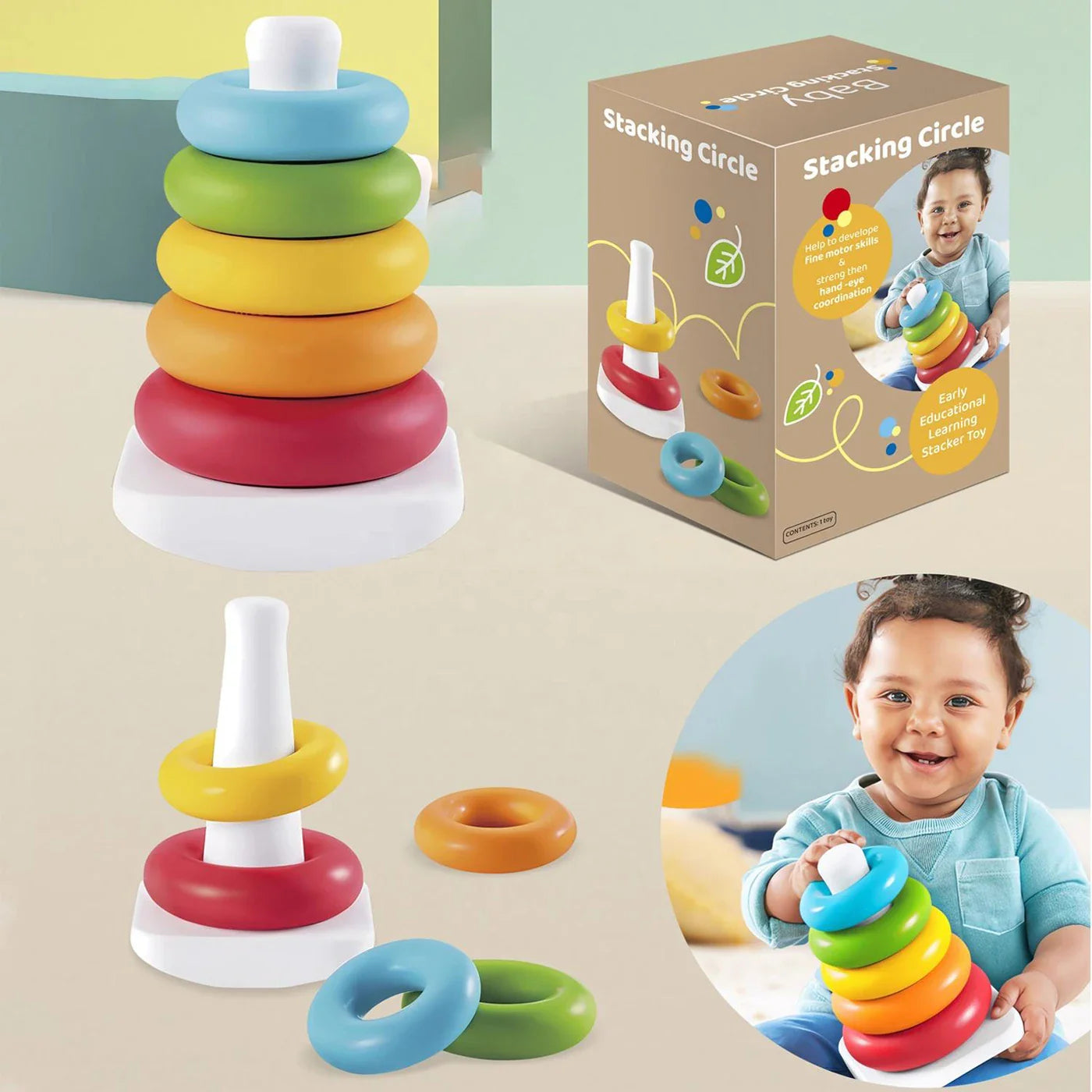 HKM-123923 Colorful Stacking Rings Toy for Babies - Educational Roly Poly Tower Set