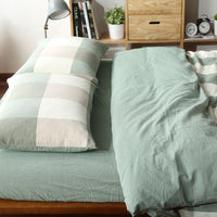 HKM-124115 Washed Cotton Four-Piece Bedding Set with Checked Design for Comfortable Sleeping