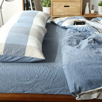 HKM-124115 Washed Cotton Four-Piece Bedding Set with Checked Design for Comfortable Sleeping