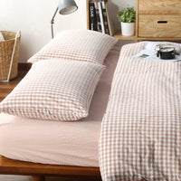 HKM-124115 Washed Cotton Four-Piece Bedding Set with Checked Design for Comfortable Sleeping