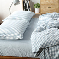 HKM-124115 Washed Cotton Four-Piece Bedding Set with Checked Design for Comfortable Sleeping