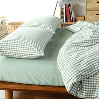HKM-124115 Washed Cotton Four-Piece Bedding Set with Checked Design for Comfortable Sleeping