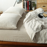 HKM-124115 Washed Cotton Four-Piece Bedding Set with Checked Design for Comfortable Sleeping