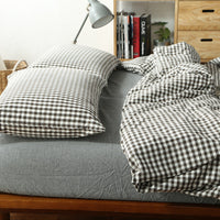 HKM-124115 Washed Cotton Four-Piece Bedding Set with Checked Design for Comfortable Sleeping
