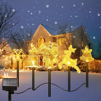 HKM-124243 Christmas Solar Stake Lights Set - 5-Piece Outdoor Decoration with Reindeer, Snowflake, Bell, Tree, and Santa Designs, IP44 Waterproof, Eco-Friendly Warm Yellow LED