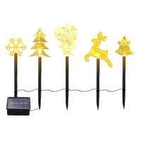 HKM-124243 Christmas Solar Stake Lights Set - 5-Piece Outdoor Decoration with Reindeer, Snowflake, Bell, Tree, and Santa Designs, IP44 Waterproof, Eco-Friendly Warm Yellow LED