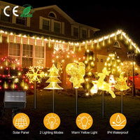 HKM-124243 Christmas Solar Stake Lights Set - 5-Piece Outdoor Decoration with Reindeer, Snowflake, Bell, Tree, and Santa Designs, IP44 Waterproof, Eco-Friendly Warm Yellow LED