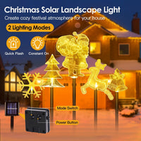 HKM-124243 Christmas Solar Stake Lights Set - 5-Piece Outdoor Decoration with Reindeer, Snowflake, Bell, Tree, and Santa Designs, IP44 Waterproof, Eco-Friendly Warm Yellow LED