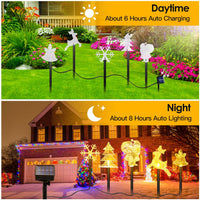 HKM-124243 Christmas Solar Stake Lights Set - 5-Piece Outdoor Decoration with Reindeer, Snowflake, Bell, Tree, and Santa Designs, IP44 Waterproof, Eco-Friendly Warm Yellow LED