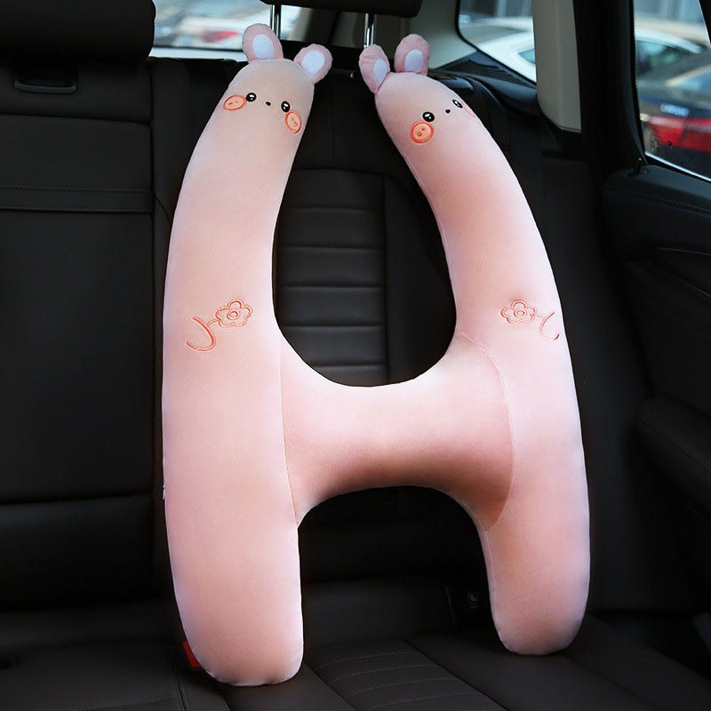 HKM-124243 Cute Animal Neck Pillow for Baby Car Seat - Pink Rabbit, Dinosaur, Purple Alpaca
