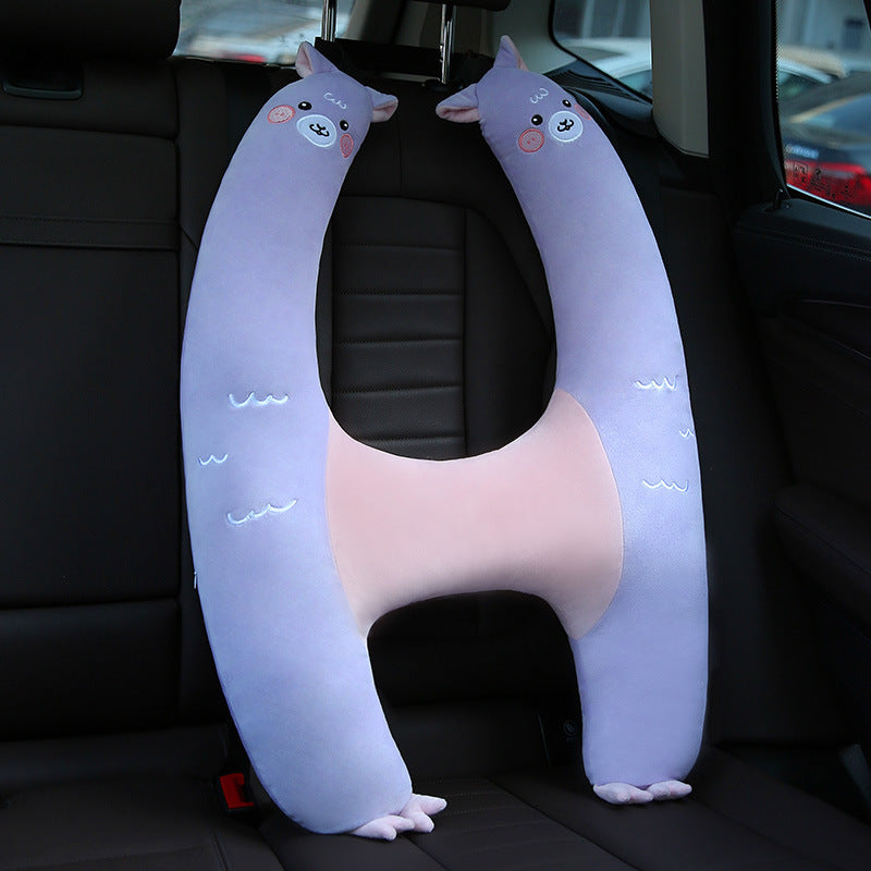 HKM-124243 Cute Animal Neck Pillow for Baby Car Seat - Pink Rabbit, Dinosaur, Purple Alpaca
