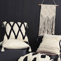 HKM-124563 North European Style Moroccan Throw Pillow Cover - Cotton Fabric with 3A Microfiber Filling, 45x45 cm, Check Pattern