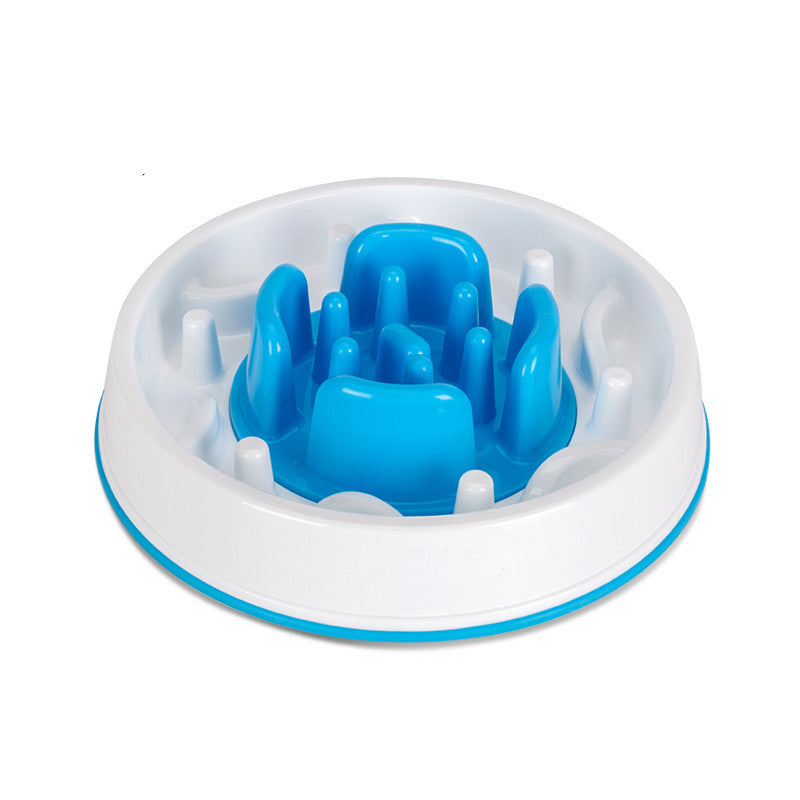 HKM-124627 Anti-Knock Slow Feed Dog Bowl - Round Design with 5.5 cm Height, White and Blue