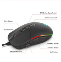 HKM-124627 Wired Gaming Mouse with Adjustable DPI, Ergonomic Design, 9 Buttons, Black