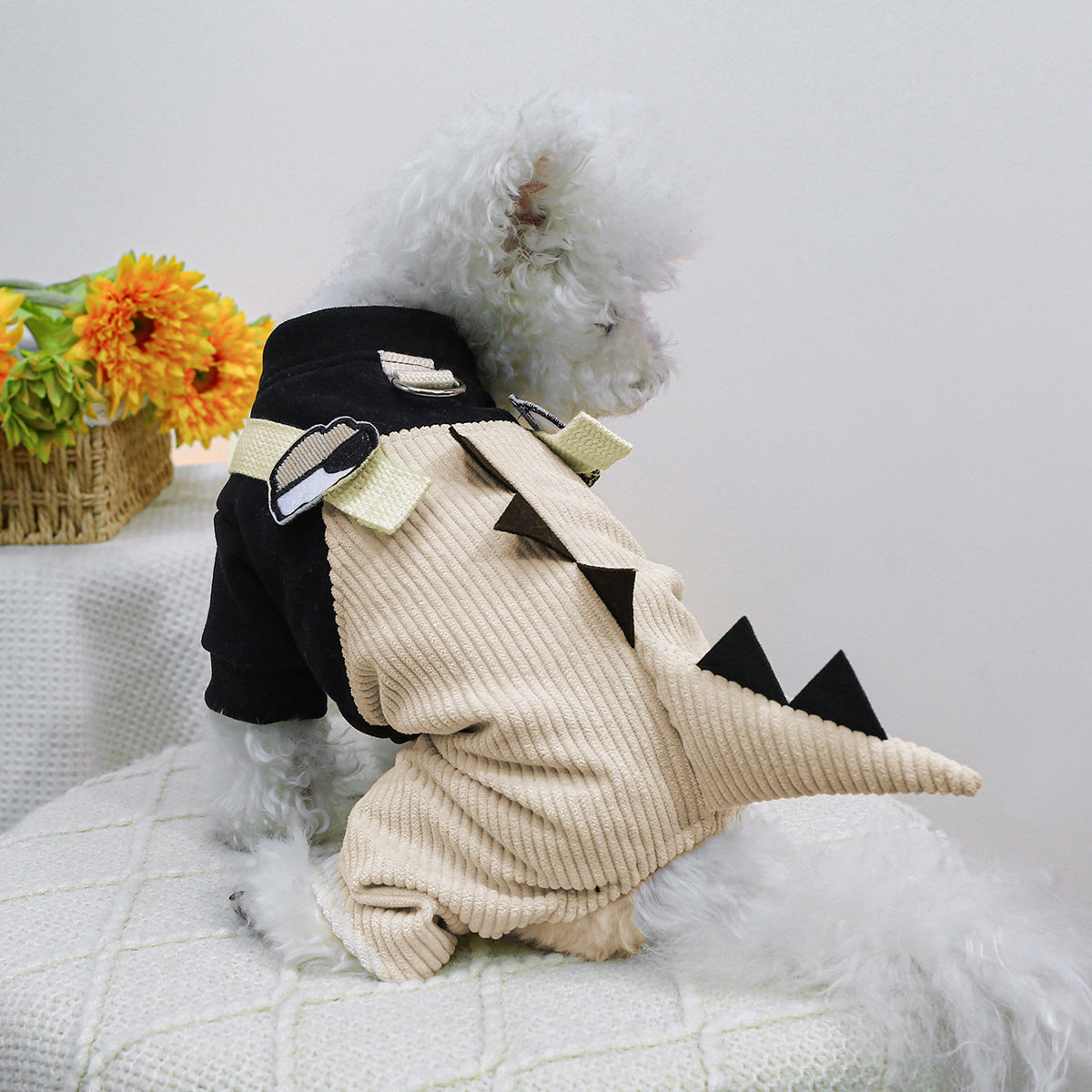 HKM-125075 Casual Khaki Polyester Suspender Trousers for Dogs - Cute Cartoon Design