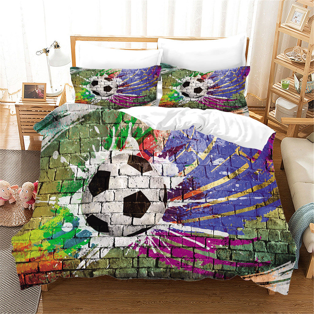 HKM-125075 Nordic Style Sports Football Three-Piece Bedding Set in Floral Design