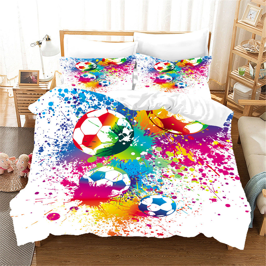 HKM-125075 Nordic Style Sports Football Three-Piece Bedding Set in Floral Design