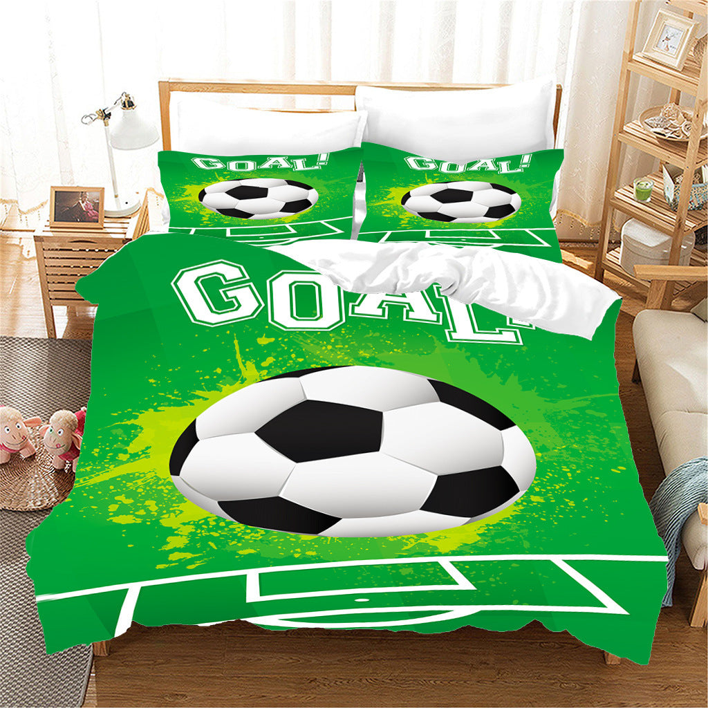 HKM-125075 Nordic Style Sports Football Three-Piece Bedding Set in Floral Design