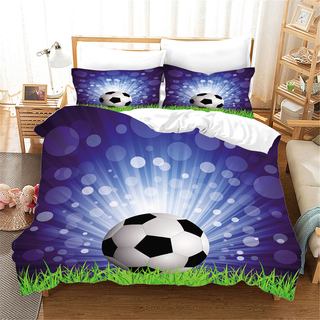 HKM-125075 Nordic Style Sports Football Three-Piece Bedding Set in Floral Design
