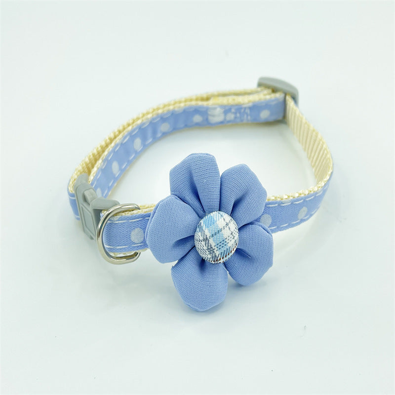HKM-125139 Cute Polka Dot Cartoon Flower Collar for Pets - Colorful Cloth Design (19-32cm)
