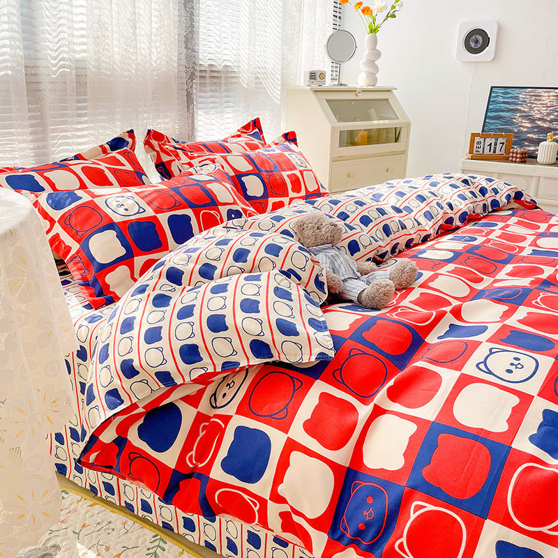 HKM-125267 Geometric Pattern Four-Piece Bedding Set with Quilt Covers in Multiple Sizes