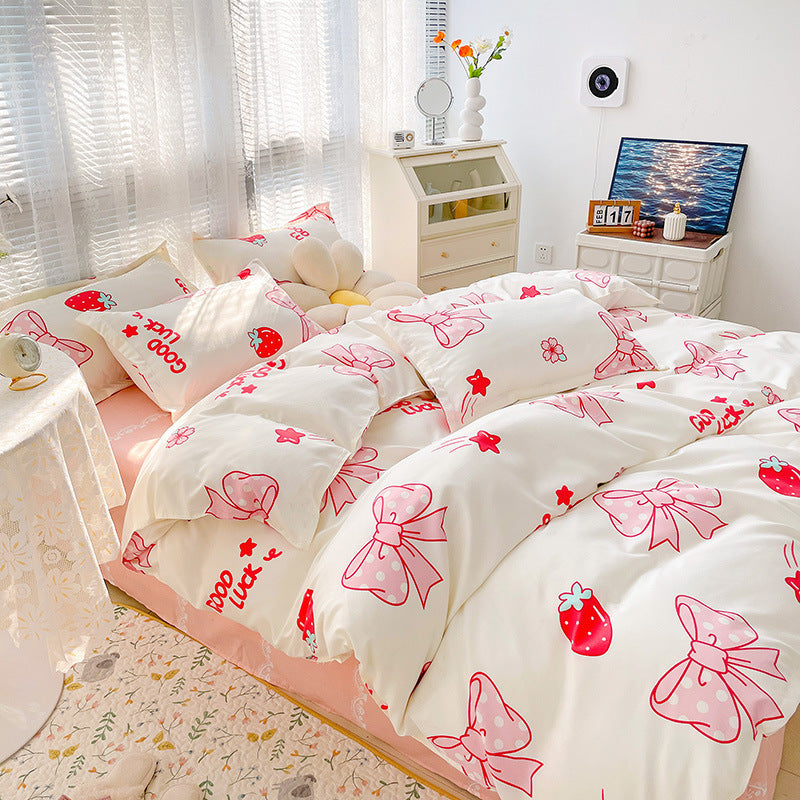 HKM-125267 Geometric Pattern Four-Piece Bedding Set with Quilt Covers in Multiple Sizes