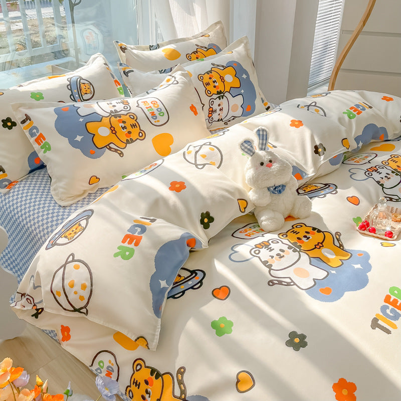 HKM-125267 Geometric Pattern Four-Piece Bedding Set with Quilt Covers in Multiple Sizes