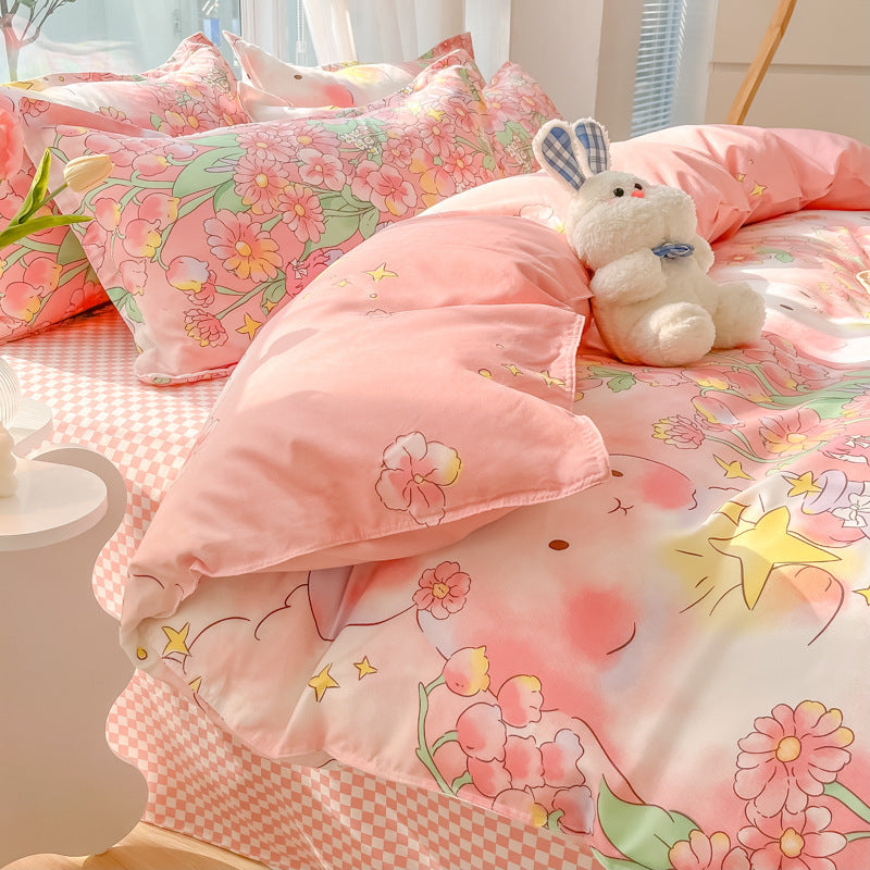 HKM-125267 Geometric Pattern Four-Piece Bedding Set with Quilt Covers in Multiple Sizes