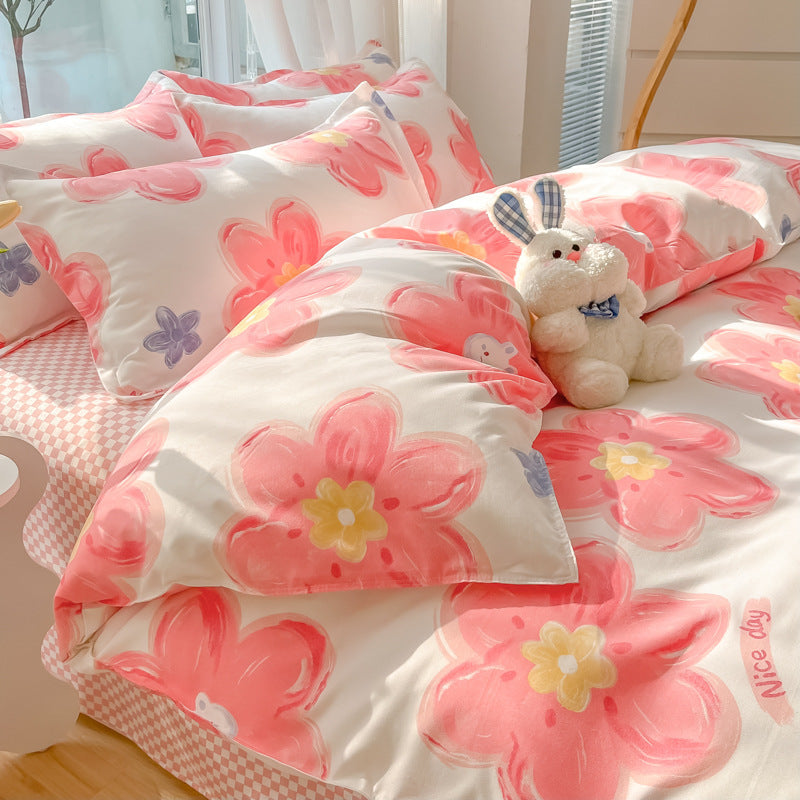 HKM-125267 Geometric Pattern Four-Piece Bedding Set with Quilt Covers in Multiple Sizes