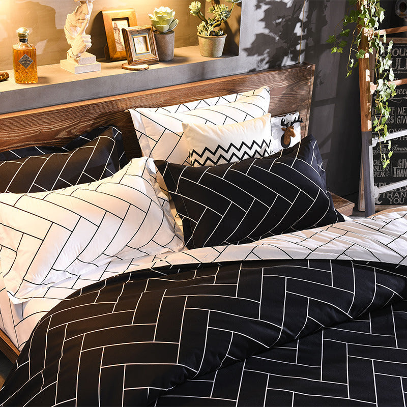 HKM-125267 Geometric Pattern Three-Piece Bedding Set with Quilt Cover and Pillowcases