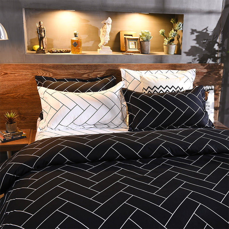 HKM-125267 Geometric Pattern Three-Piece Bedding Set with Quilt Cover and Pillowcases