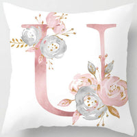 HKM-125395 26 Letters Peach Skin Printed Pillowcase, Single-Sided, 45x45 cm