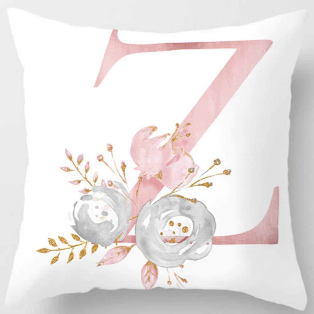 HKM-125395 26 Letters Peach Skin Printed Pillowcase, Single-Sided, 45x45 cm