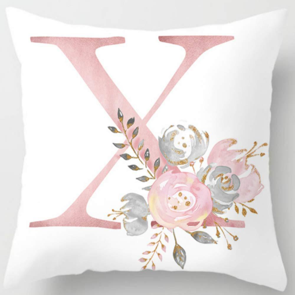 HKM-125395 26 Letters Peach Skin Printed Pillowcase, Single-Sided, 45x45 cm