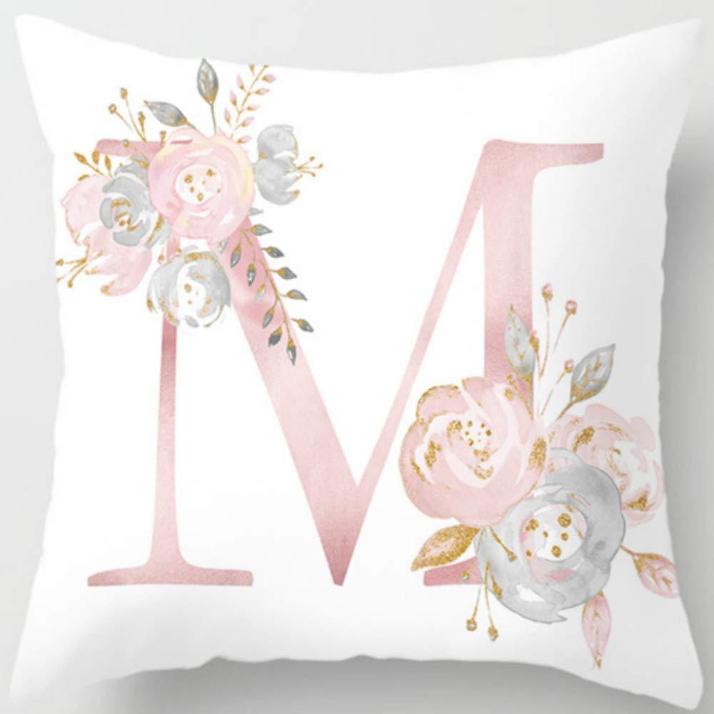 HKM-125395 26 Letters Peach Skin Printed Pillowcase, Single-Sided, 45x45 cm