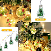 HKM-125395 Christmas Snow Globe String Lights - 13.78FT with 10 LED Bulbs, Battery Powered, Indoor Decorative Lighting