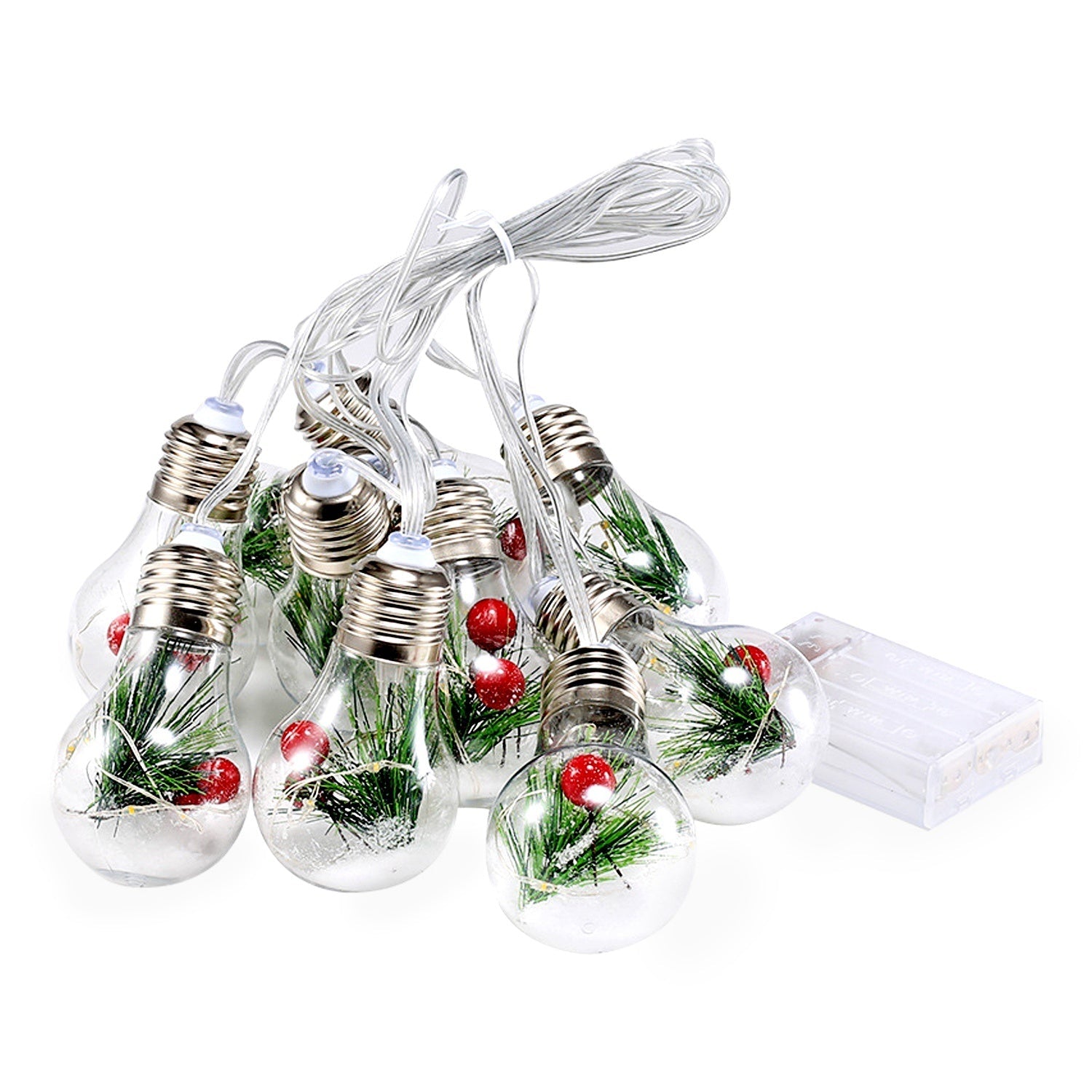HKM-125395 Christmas Snow Globe String Lights - 13.78FT with 10 LED Bulbs, Battery Powered, Indoor Decorative Lighting