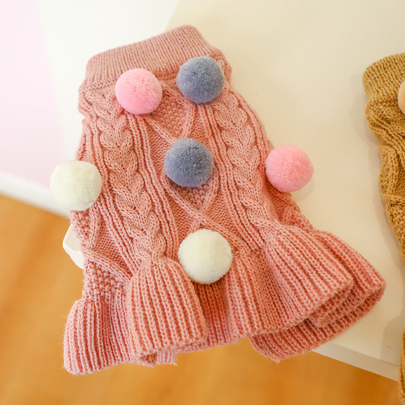 HKM-125523 Cozy Woolen Pet Skirt in Coffee and Pink - Available in Multiple Sizes