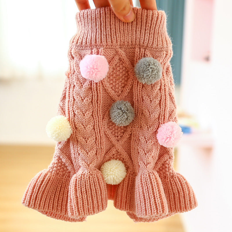 HKM-125523 Cozy Woolen Pet Skirt in Coffee and Pink - Available in Multiple Sizes