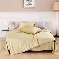 HKM-125587 Solid Color Silk Four Piece Bedding Set in Modern Nordic Style