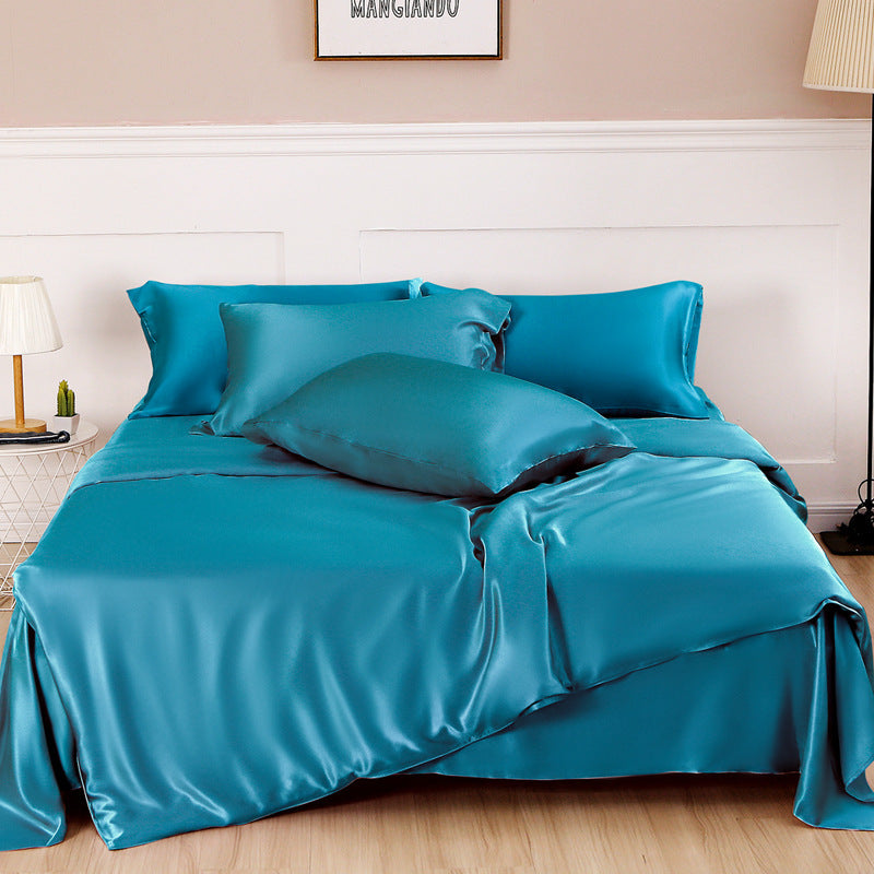 HKM-125587 Solid Color Silk Four Piece Bedding Set in Modern Nordic Style
