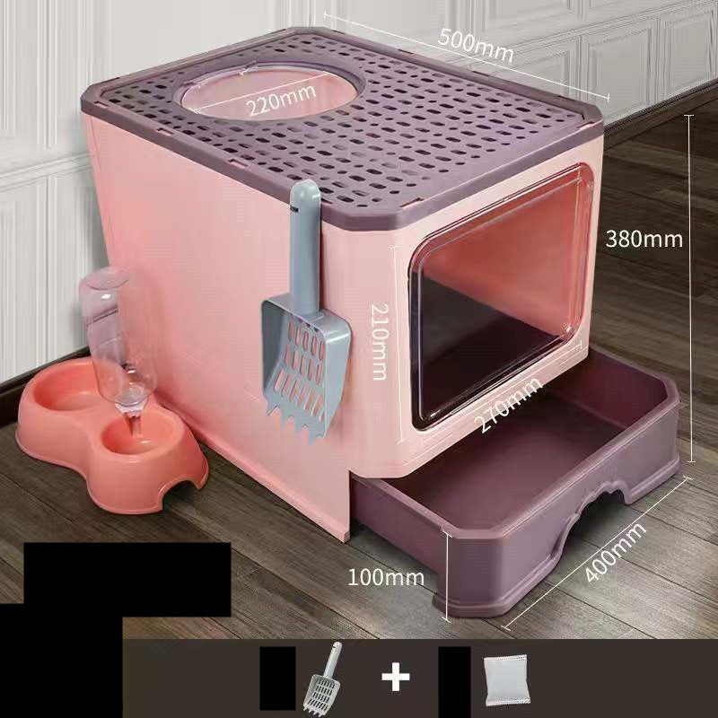 HKM-126099 Foldable Cat Litter Basin with Double Doors - Available in Multiple Colors