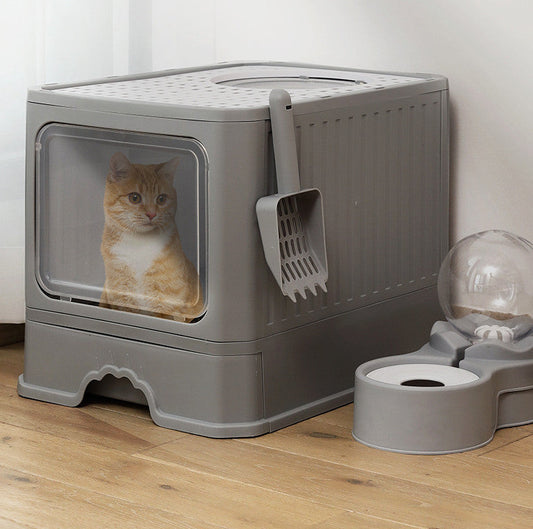 HKM-126099 Foldable Cat Litter Basin with Double Doors - Available in Multiple Colors