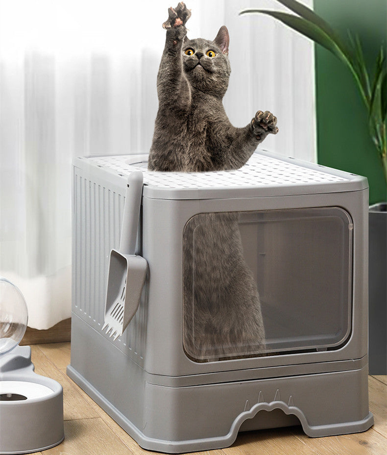 HKM-126099 Foldable Cat Litter Basin with Double Doors - Available in Multiple Colors